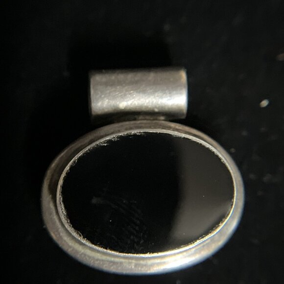 Vintage 925 Sterling Silver Onyx Modernist Slide Pendant 7.3g Artist Signed - Picture 9 of 11